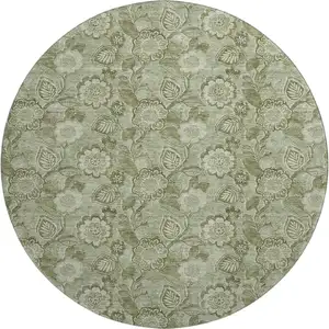 Photo of 8' Artichoke Green And Fern Green Floral Washable Round Rug With UV Protection