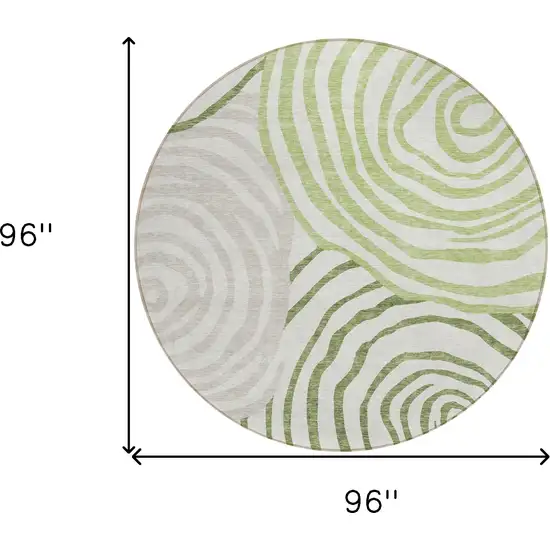8' Artichoke Green And Fern Green Round Abstract Washable Indoor Outdoor Area Rug Photo 9