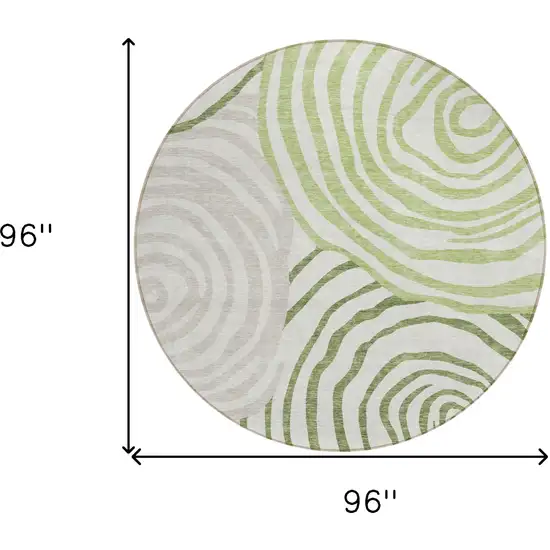 8' Artichoke Green And Fern Green Round Abstract Washable Indoor Outdoor Area Rug Photo 9