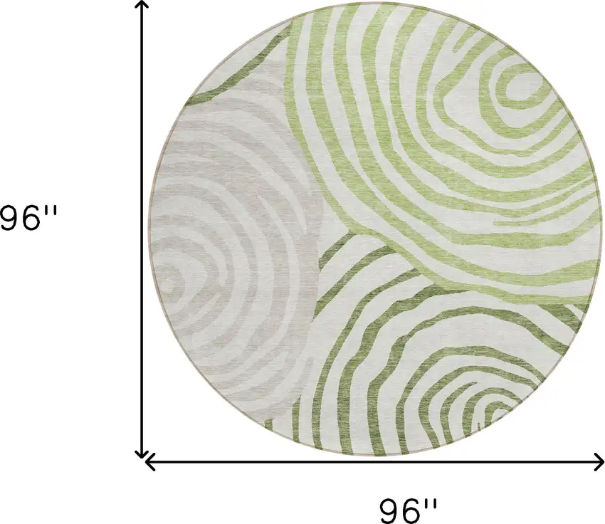8' Artichoke Green And Fern Green Round Abstract Washable Indoor Outdoor Area Rug Photo 9