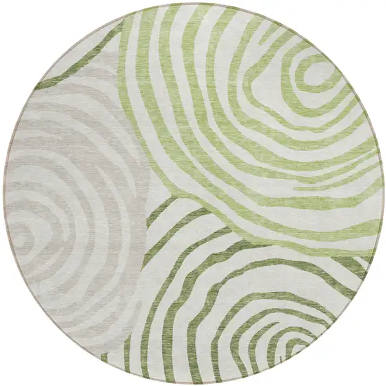 8' Artichoke Green And Fern Green Round Abstract Washable Indoor Outdoor Area Rug Photo 1