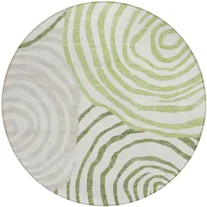 Photo of 8' Artichoke Green And Fern Green Round Abstract Washable Indoor Outdoor Area Rug