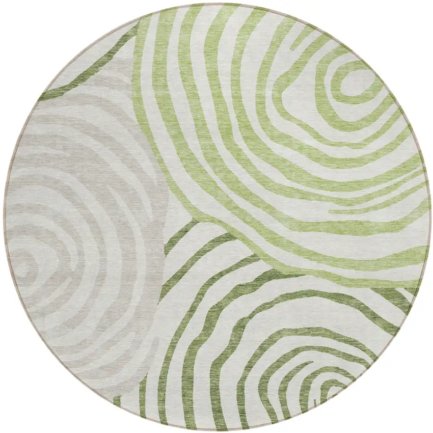 8' Artichoke Green And Fern Green Round Abstract Washable Indoor Outdoor Area Rug Photo 1