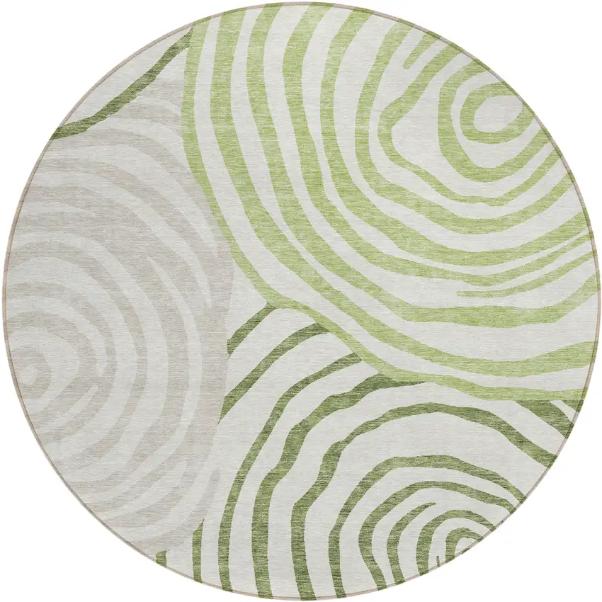 8' Artichoke Green And Fern Green Round Abstract Washable Indoor Outdoor Area Rug Photo 1