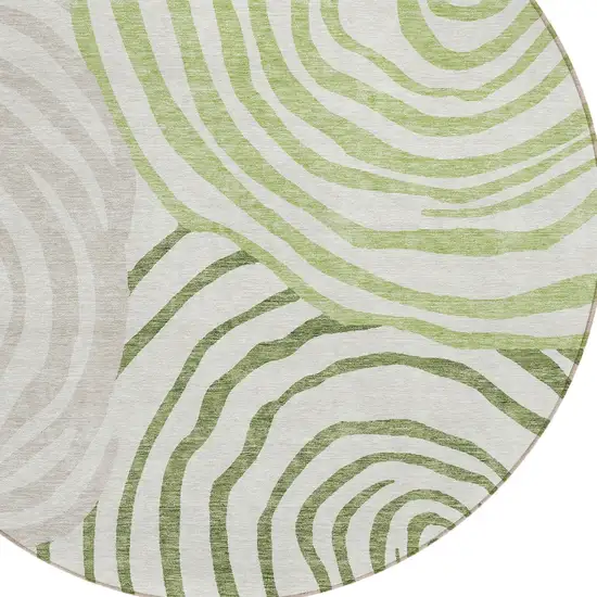 8' Artichoke Green And Fern Green Round Abstract Washable Indoor Outdoor Area Rug Photo 4
