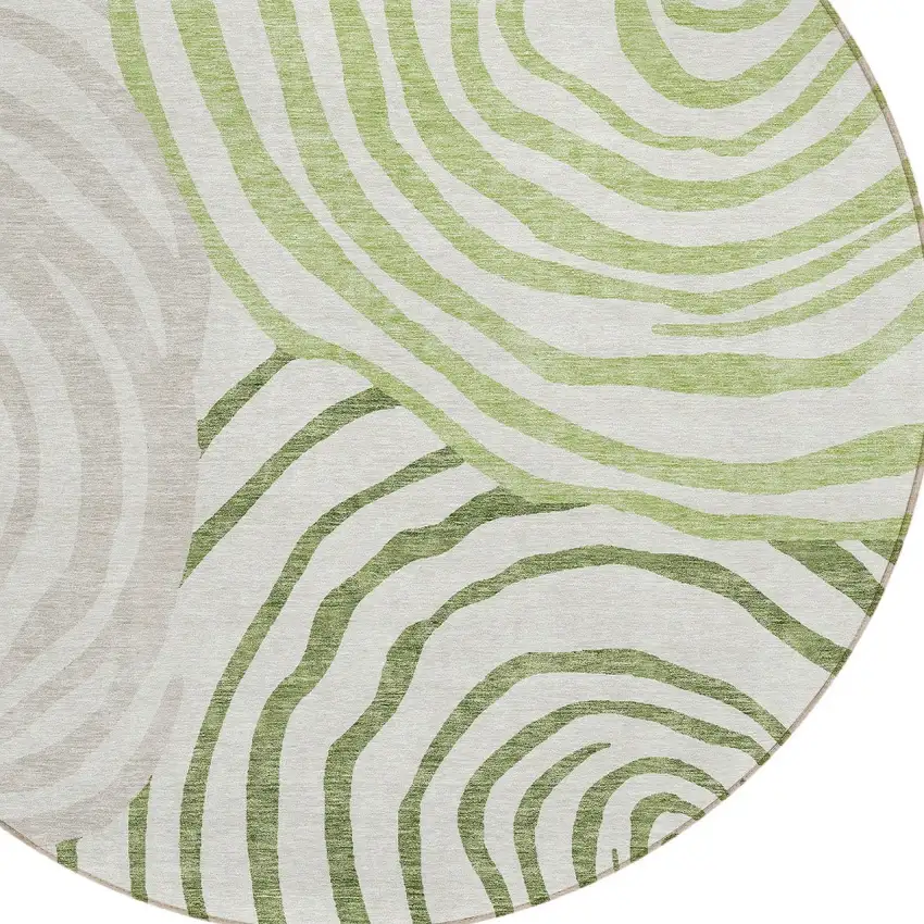 8' Artichoke Green And Fern Green Round Abstract Washable Indoor Outdoor Area Rug Photo 4
