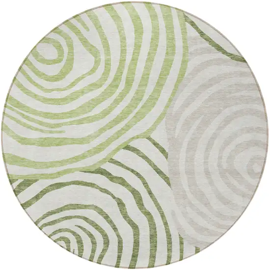8' Artichoke Green And Fern Green Round Abstract Washable Indoor Outdoor Area Rug Photo 6