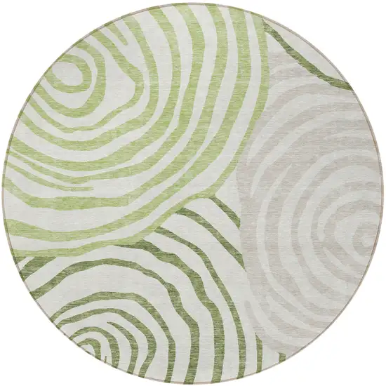 8' Artichoke Green And Fern Green Round Abstract Washable Indoor Outdoor Area Rug Photo 6