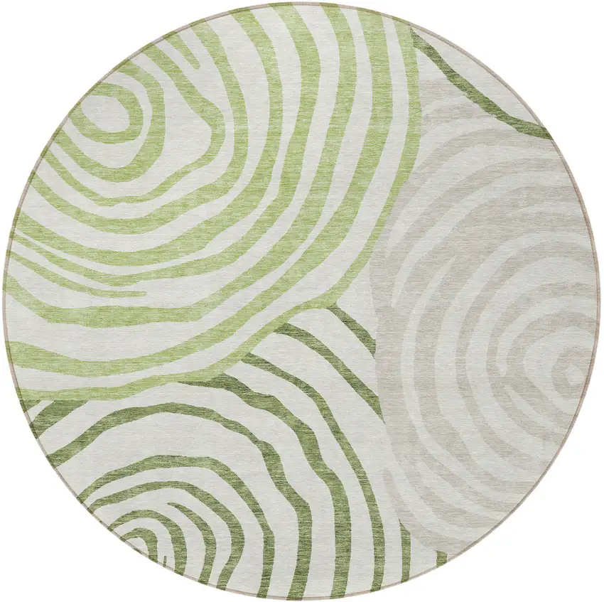 8' Artichoke Green And Fern Green Round Abstract Washable Indoor Outdoor Area Rug Photo 6