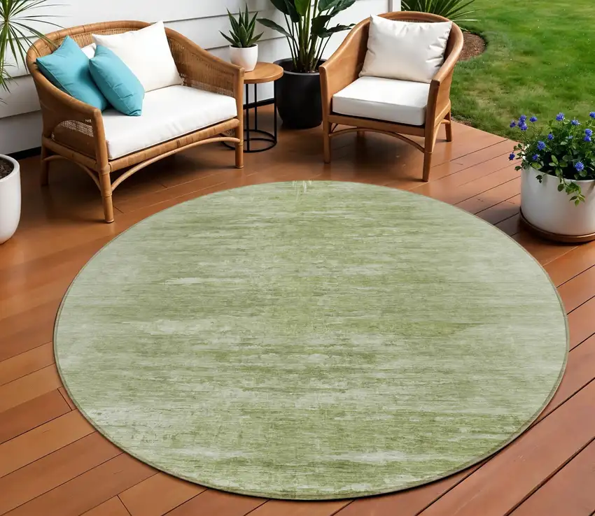 8' Artichoke Green And Fern Green Round Abstract Washable Indoor Outdoor Area Rug Photo 1