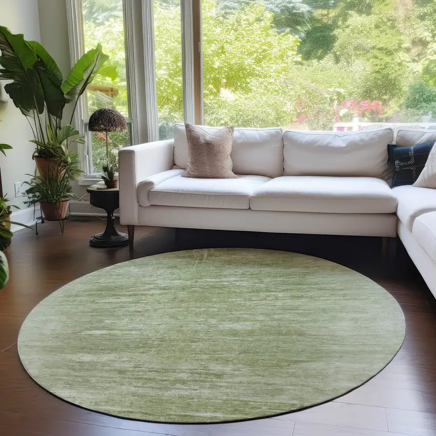 8' Artichoke Green And Fern Green Round Abstract Washable Indoor Outdoor Area Rug Photo 7
