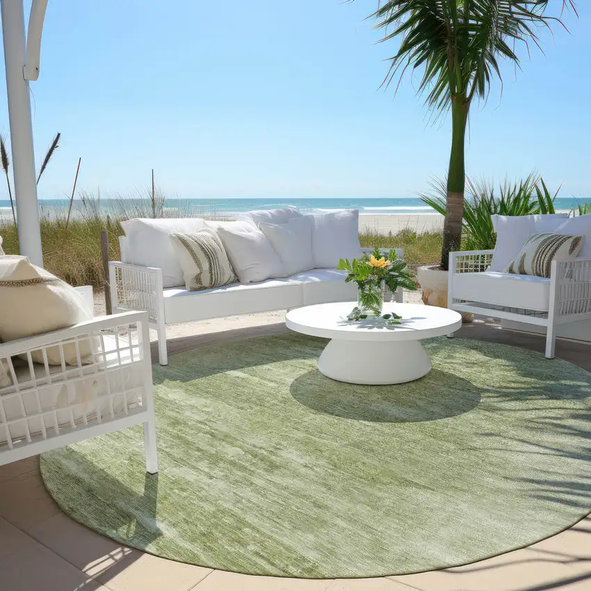 8' Artichoke Green And Fern Green Round Abstract Washable Indoor Outdoor Area Rug Photo 6