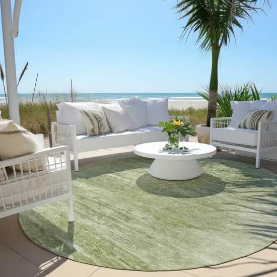8' Artichoke Green And Fern Green Round Abstract Washable Indoor Outdoor Area Rug Photo 6