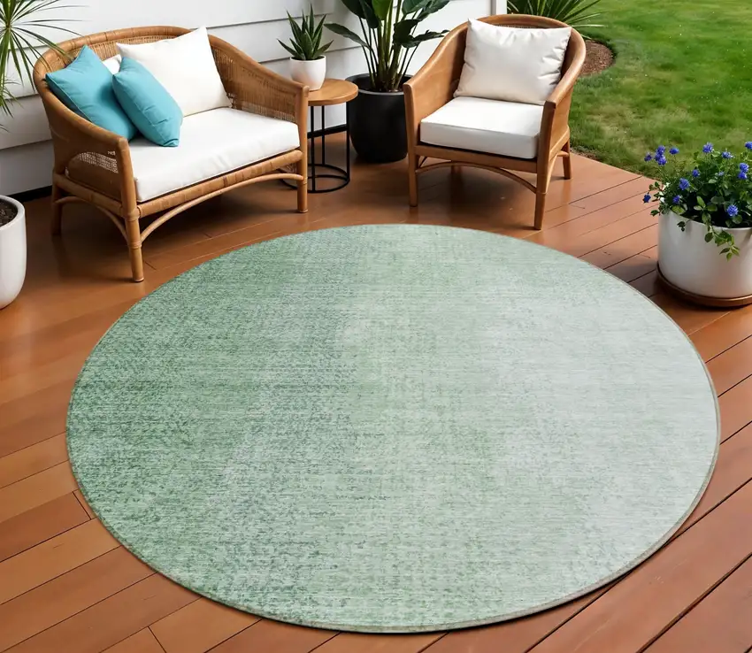 8' Artichoke Green And Fern Green Round Abstract Washable Indoor Outdoor Area Rug Photo 1