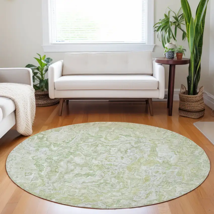 8' Artichoke Green And Fern Green Round Abstract Washable Indoor Outdoor Area Rug Photo 7