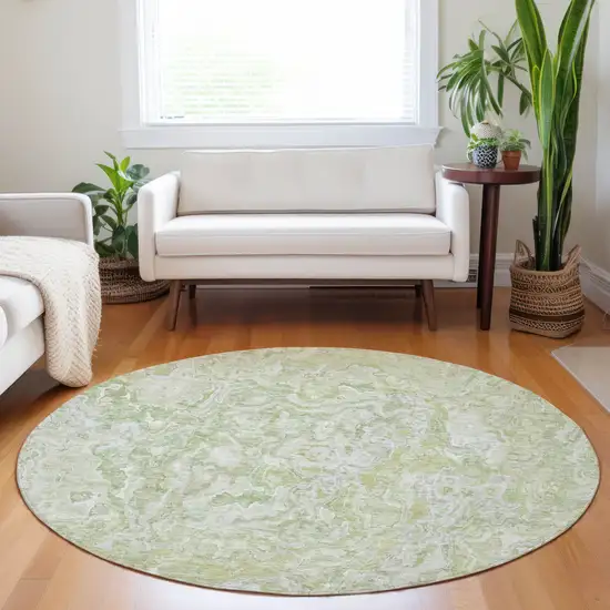 8' Artichoke Green And Fern Green Round Abstract Washable Indoor Outdoor Area Rug Photo 7