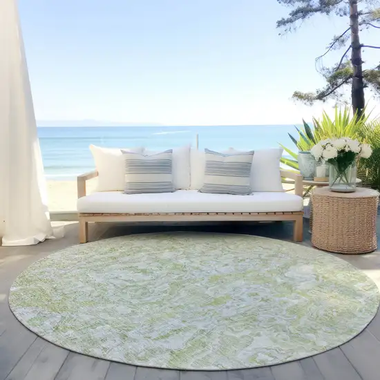 8' Artichoke Green And Fern Green Round Abstract Washable Indoor Outdoor Area Rug Photo 6