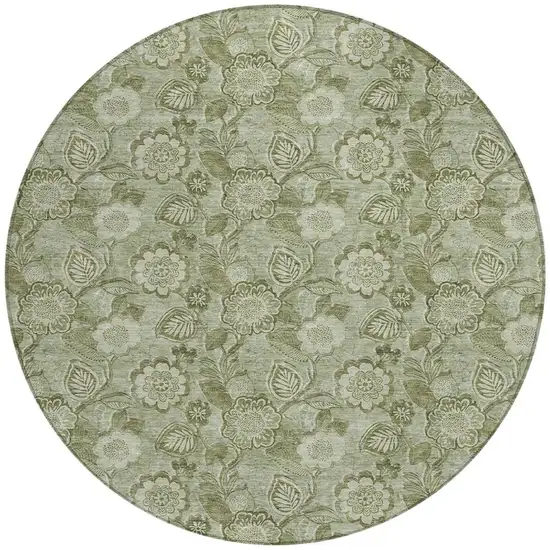 8' Artichoke Green And Fern Green Round Floral Washable Indoor Outdoor Area Rug Photo 3