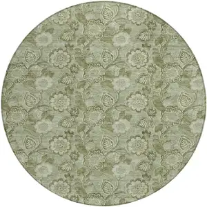 Photo of 8' Artichoke Green And Fern Green Round Floral Washable Indoor Outdoor Area Rug