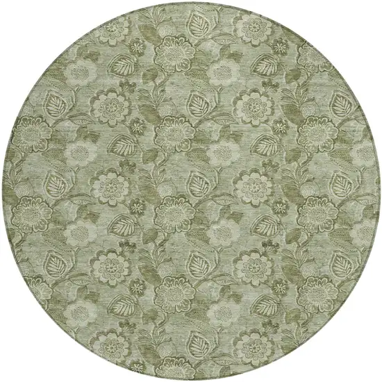8' Artichoke Green And Fern Green Round Floral Washable Indoor Outdoor Area Rug Photo 1