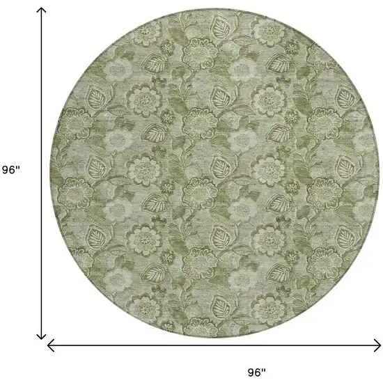 8' Artichoke Green And Fern Green Round Floral Washable Indoor Outdoor Area Rug Photo 9