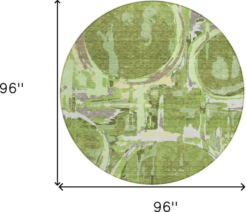 8' Artichoke Green And Fern Green Round Geometric Washable Indoor Outdoor Area Rug Photo 3