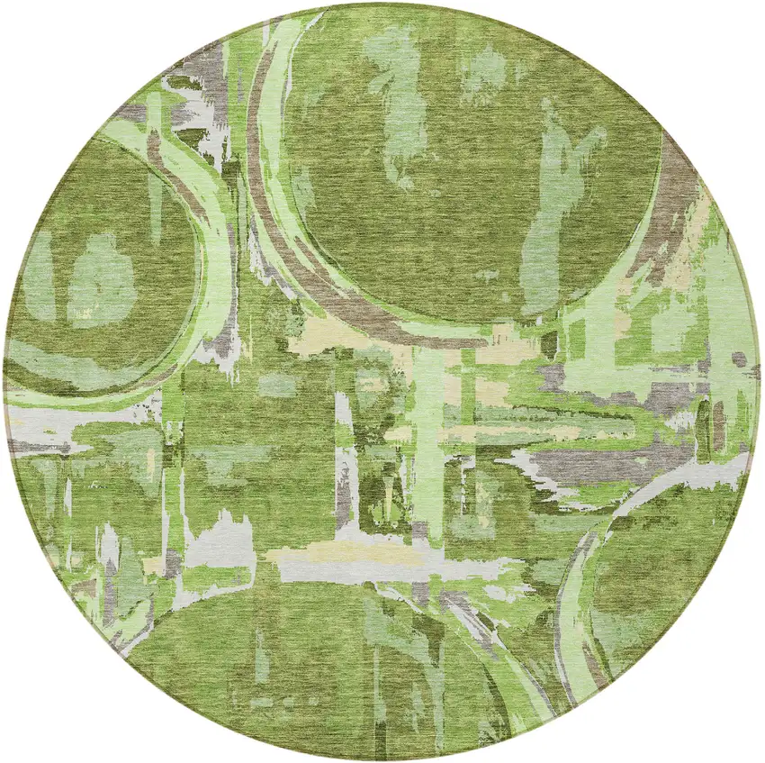 8' Artichoke Green And Fern Green Round Geometric Washable Indoor Outdoor Area Rug Photo 6