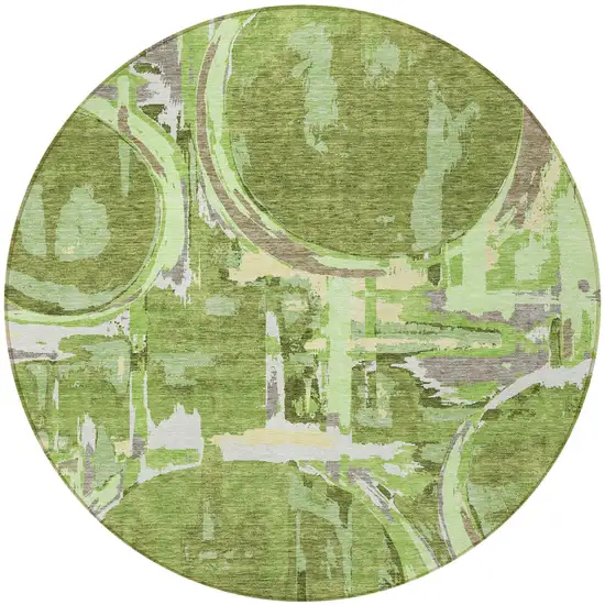 8' Artichoke Green And Fern Green Round Geometric Washable Indoor Outdoor Area Rug Photo 6