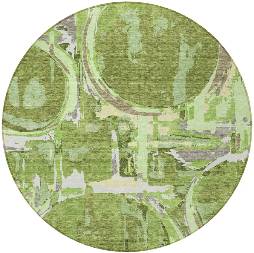 8' Artichoke Green And Fern Green Round Geometric Washable Indoor Outdoor Area Rug Photo 6