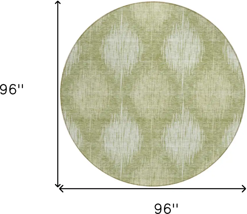 8' Artichoke Green And Fern Green Round Ikat Washable Indoor Outdoor Area Rug Photo 3