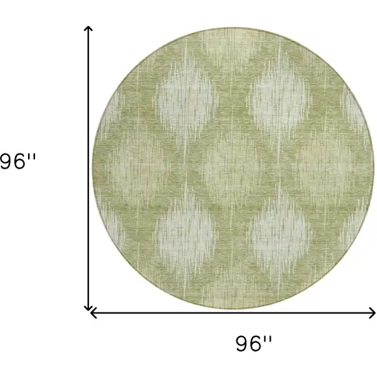 8' Artichoke Green And Fern Green Round Ikat Washable Indoor Outdoor Area Rug Photo 3