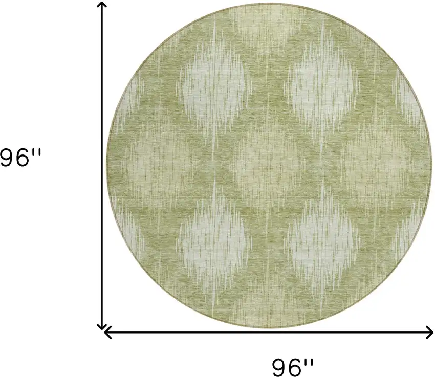 8' Artichoke Green And Fern Green Round Ikat Washable Indoor Outdoor Area Rug Photo 3