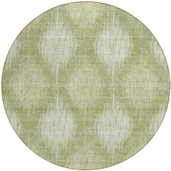 8' Artichoke Green And Fern Green Round Ikat Washable Indoor Outdoor Area Rug Photo 2