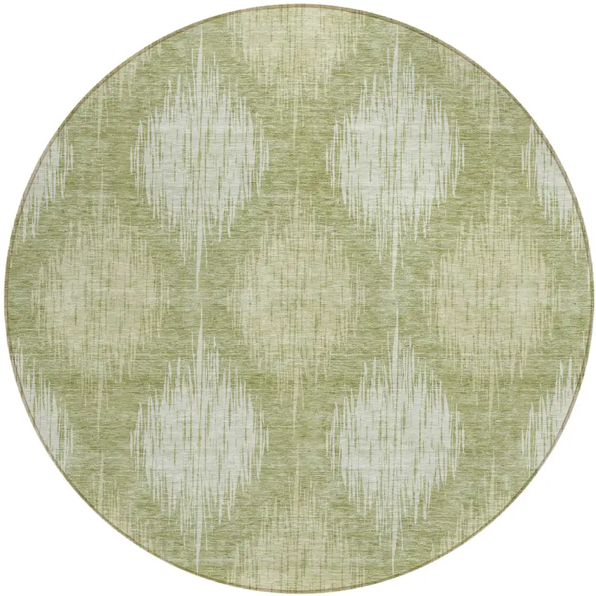 8' Artichoke Green And Fern Green Round Ikat Washable Indoor Outdoor Area Rug Photo 2