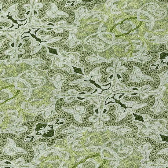 8' Artichoke Green And Fern Green Round Medallion Washable Indoor Outdoor Area Rug Photo 7