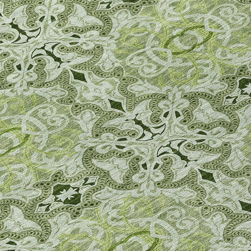 8' Artichoke Green And Fern Green Round Medallion Washable Indoor Outdoor Area Rug Photo 7