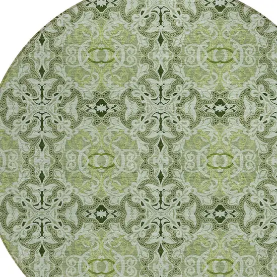 8' Artichoke Green And Fern Green Round Medallion Washable Indoor Outdoor Area Rug Photo 4