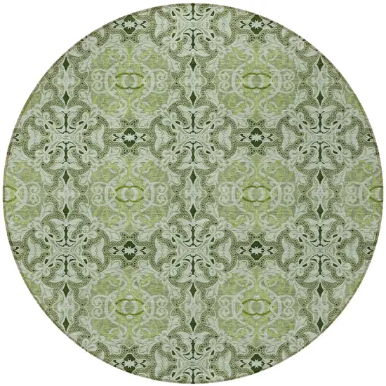 8' Artichoke Green And Fern Green Round Medallion Washable Indoor Outdoor Area Rug Photo 3