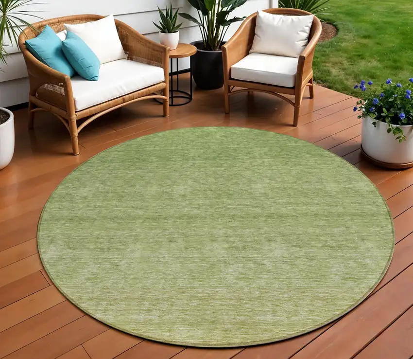 8' Artichoke Green And Fern Green Round Ombre Washable Indoor Outdoor Area Rug Photo 1
