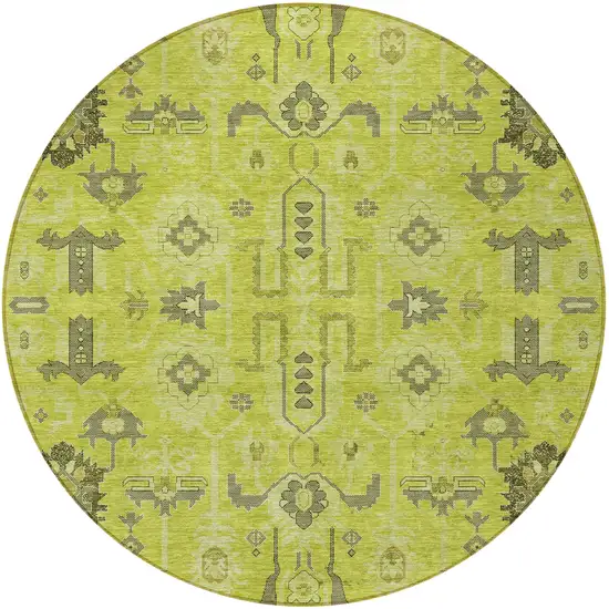 8' Artichoke Green And Fern Green Round Oriental Washable Indoor Outdoor Area Rug Photo 4