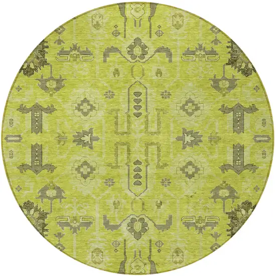8' Artichoke Green And Fern Green Round Oriental Washable Indoor Outdoor Area Rug Photo 4