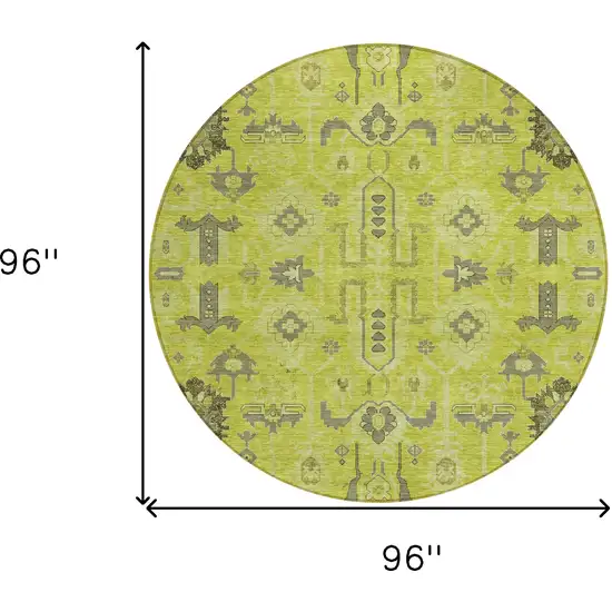8' Artichoke Green And Fern Green Round Oriental Washable Indoor Outdoor Area Rug Photo 7
