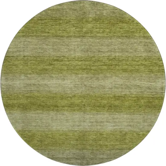 8' Artichoke Green And Fern Green Striped Washable Round Rug With UV Protection Photo 1