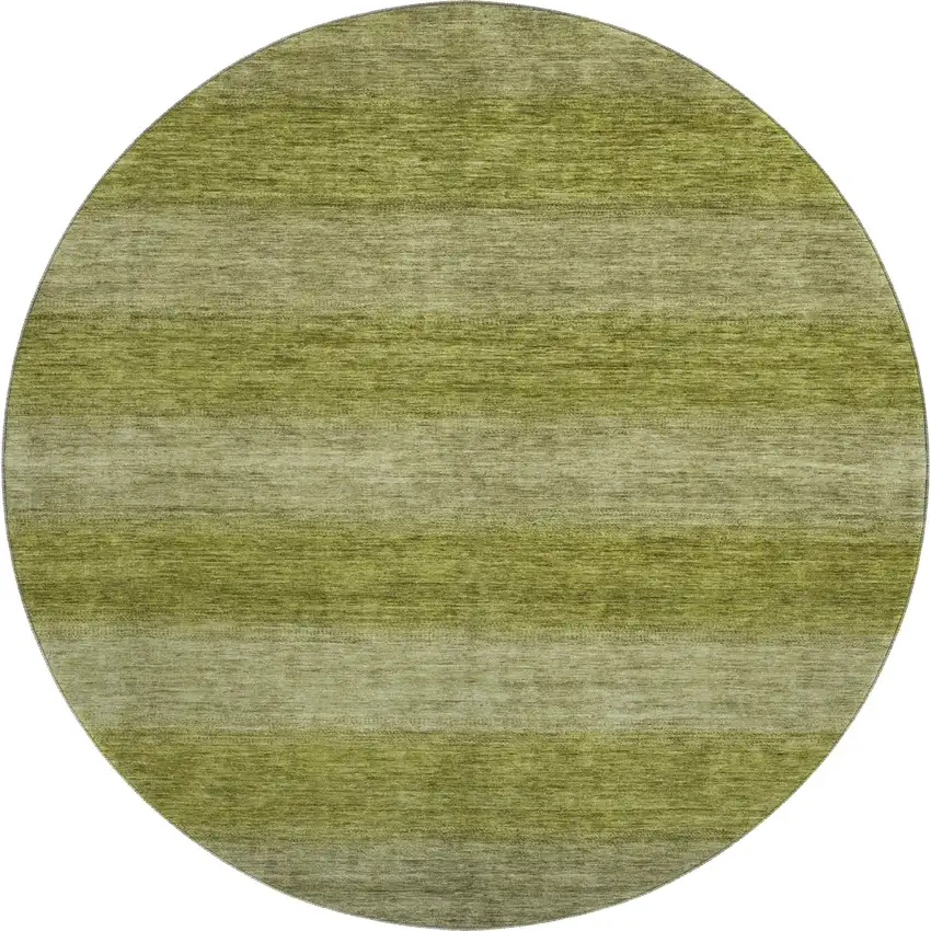 8' Artichoke Green And Fern Green Striped Washable Round Rug With UV Protection Photo 1