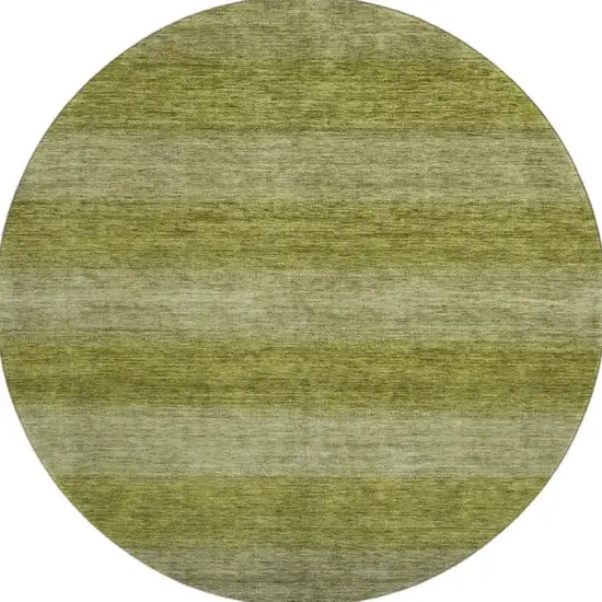 8' Artichoke Green And Fern Green Striped Washable Round Rug With UV Protection Photo 3