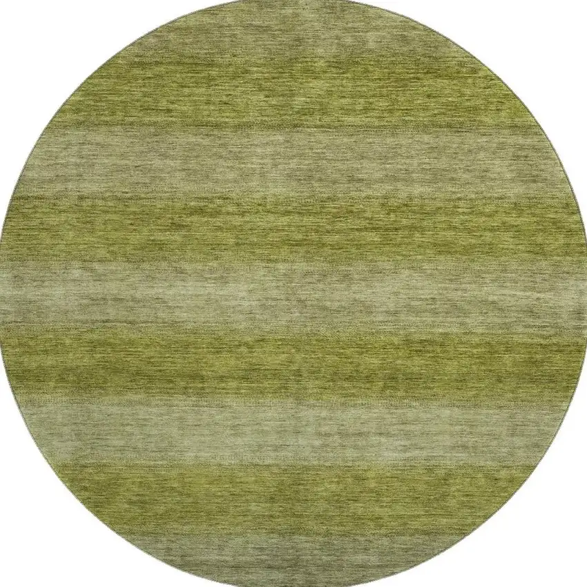 8' Artichoke Green And Fern Green Striped Washable Round Rug With UV Protection Photo 3