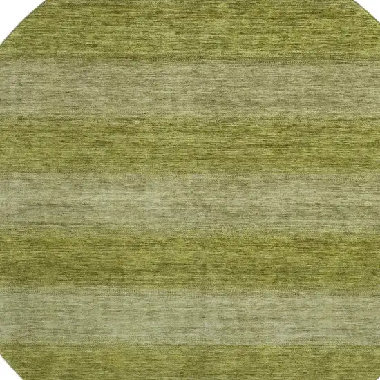 8' Artichoke Green And Fern Green Striped Washable Round Rug With UV Protection Photo 2