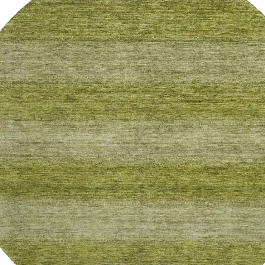 8' Artichoke Green And Fern Green Striped Washable Round Rug With UV Protection Photo 2