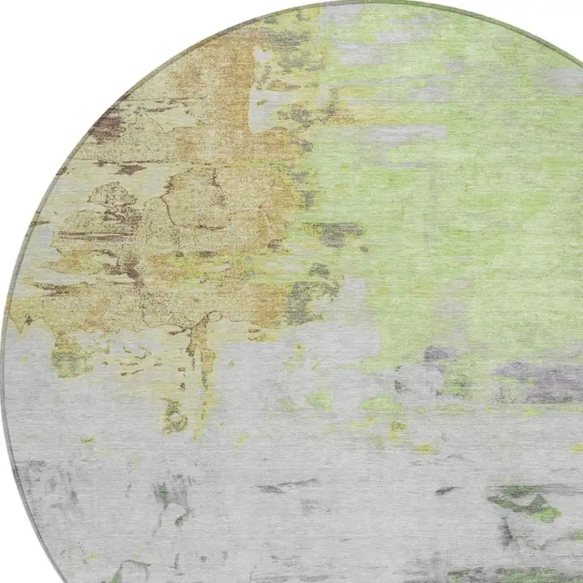 8' Artichoke Green And Gold Round Abstract Washable Indoor Outdoor Area Rug Photo 8