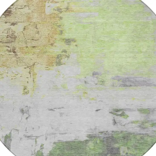8' Artichoke Green And Gold Round Abstract Washable Indoor Outdoor Area Rug Photo 4